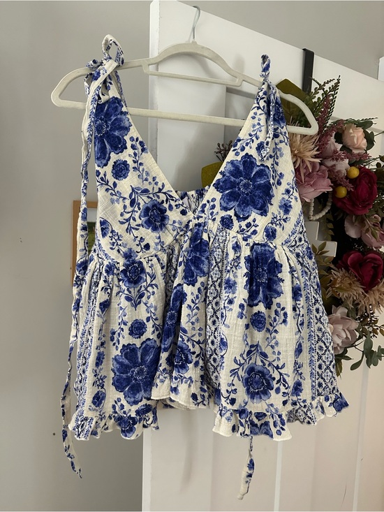Urban Outfitters Tops - Blue Floral Tie-Shoulder Women's Tank Top